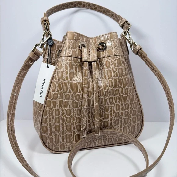 Brahmin Beige Croc-Embossed Cross-body Bag - Picture 1 of 5